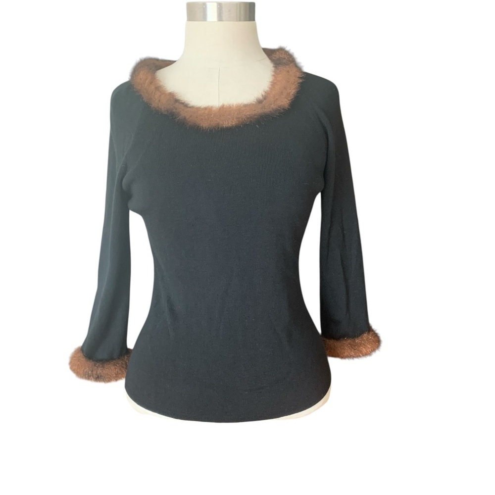 Vintage Escada top or sweater with fur trim
